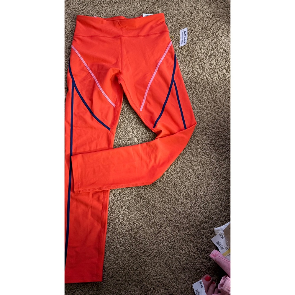 Old Navy Active Girls XL 14-16 Powersoft Go-Dry High-Rise Leggings Orange Stripe